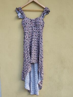 As U Wish Lavender & Navy Floral Asymmetrical Hi-Lo Dress